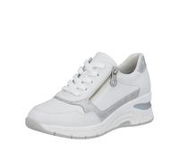 Keilsneaker RIEKER, Damen, Gr. 40, weiß, silberfarben, Leder, unifarben mit Farbeinsatz, Schuhe, Halbschuh, Freizeitschuh, Schnürschuh in schmaler Form (92606330-40) weiß, silberfarben