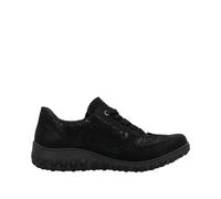 Keilsneaker RIEKER, Damen, Gr. 41, schwarz, Nubuklederimitat, Reptilienprägung, unifarben, Schuhe, Schnürschuh, Halbschuh, Freizeitsneaker mit Reißverschluss (54616702-41) schwarz