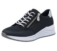 Keilsneaker RIEKER, Damen, Gr. 41, silber (nachtblau, silberfarben), Lederimitat, Schuhe Sneaker, Halbschuh, Schnürschuh, Freizeitschuh mit Lettern bedruckt (55761915-41) nachtblau, silberfarben