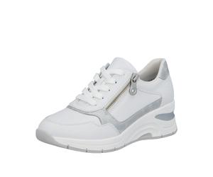 Keilsneaker RIEKER, Damen, Gr. 41, weiß (weiß, silberfarben), Leder, unifarben mit Farbeinsatz, Schuhe, Halbschuh, Freizeitschuh, Schnürschuh in schmaler Form (92606330-41) weiß, silberfarben