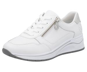 Keilsneaker RIEKER, Damen, Gr. 42, silber (weiß, silberfarben), Leder, Lederimitat, Schuhe, Halbschuh, Schnürschuh, Freizeitschuh mit Soft-Einlage (28922705-42) weiß, silberfarben