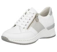 Keilsneaker RIEKER, Damen, Gr. 42, silber (weiß, silberfarben), Lederimitat, Textil, Glitzer, Schuhe Sneaker, Schnürschuh, Halbschuh, Sneaker mit loser Einlage, schmale Form (72018238-42) weiß, silber