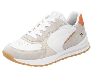 Keilsneaker RIEKER SPORT, Damen, Gr. 37, orange (weiß, creme, orange), Glattleder, Veloursleder, kontrastfarbene Details, Schuhe, Halbschuh, Schnürschuh, Freizeitsneaker mit weicher Soft-Einlage (6136