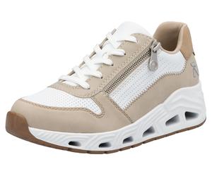 Keilsneaker RIEKER SPORT, Damen, Gr. 43, beige (weiß, hellbeige), Lederimitat, Schuhe, Schnürschuh, Halbschuh, Freizeitsneaker mit Reißverschluss (15053462-43) weiß, hellbeige
