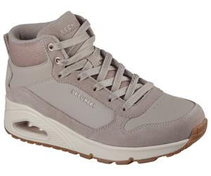 Keilsneaker SKECHERS "UNO-STACRE SHINE", Damen, Gr. 37, beige (taupe), Lederimitat, Textil, Veloursleder, Schuhe, High Top Sneaker, Schnürboots mit Luftkammern Sohle (14415247-37) taupe