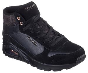 Keilsneaker SKECHERS "UNO-STACRE SHINE", Damen, Gr. 38, schwarz, Lederimitat, Textil, Veloursleder, Schuhe, High Top Sneaker, Schnürboots mit Luftkammern Sohle (43067960-38) schwarz