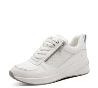 Keilsneaker TAMARIS, Damen, Gr. 37, weiß, silberfarben, Lederimitat, unifarben mit Farbeinsatz, Schuhe, Schnürschuh, Halbschuh, Freizeitschuh mit Außenreißverschluss (83479569-37) weiß, silberfarben