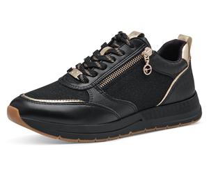 Keilsneaker TAMARIS, Damen, Gr. 38, schwarz (schwarz kombiniert), Lederimitat, Textil, Schuhe Sneaker, Freizeitschuh, Halbschuh, Schnürschuh, trendige Metallic-Details, Topseller (90718467-38) schwarz