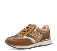 Keilsneaker TAMARIS, Damen, Gr. 41, cognac kombiniert, Lederimitat, Textil, Veloursleder, kontrastfarbene Details, Schuhe Sneaker, Freizeitschuh, Halbschuh, Schnürschuh mit Kontrastbesätzen (88312251-