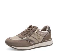 Keilsneaker TAMARIS, Damen, Gr. 42, beige (taupe kombiniert), Lederimitat, Textil, Veloursleder, kontrastfarbene Details, Schuhe Sneaker, Freizeitschuh, Halbschuh, Schnürschuh mit Kontrastbesätzen (40