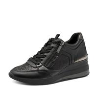 Keilsneaker TAMARIS, Damen, Gr. 42, schwarz (schwarz kombiniert), Lacksynthetik, Lederimitat, Glitzer, kontrastfarbene Details, Schuhe, Freizeitschuh, Halbschuh, Schnürschuh mit Glitzerdetails (748708