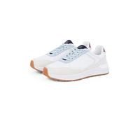 Keilsneaker TOMMY HILFIGER "CASUAL FASHION RUNNER MIX", Damen, Gr. 40, weiß (weiß kombiniert), Leder, Lederimitat, Textil, Schuhe Keilsneaker, Freitzeitschuh, Halbschuh, Schnürschuh im Kontrast-Look (