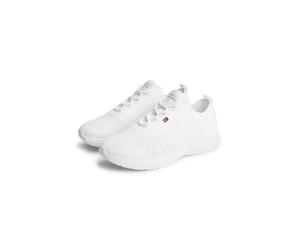 Keilsneaker TOMMY HILFIGER "TH KNIT RUNNER", Damen, Gr. 39, weiß, Textil, Schuhe, Freizeitschuh, Halbschuh, Schnürschuh mit Logoflaggen-Element (68960555-39) weiß