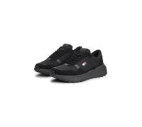 Keilsneaker TOMMY JEANS "MODERN RUNNER MIX", Damen, Gr. 39, schwarz, Lederimitat, Textil, Veloursleder, Schuhe, Freizeitschuh, Halbschuh, Schnürschuh mit seitlichem Logo (73984950-39) schwarz