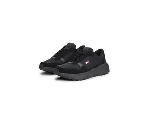 Keilsneaker TOMMY JEANS "MODERN RUNNER MIX", Damen, Gr. 39, schwarz, Lederimitat, Textil, Veloursleder, Schuhe, Freizeitschuh, Halbschuh, Schnürschuh mit seitlichem Logo (73984950-39) schwarz