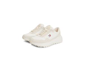 Keilsneaker TOMMY JEANS "MODERN RUNNER MIX", Damen, Gr. 42, ecru, Lederimitat, Textil, Veloursleder, Schuhe, Freizeitschuh, Halbschuh, Schnürschuh mit seitlichem Logo (27464842-42) ecru