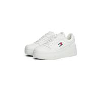 Keilsneaker TOMMY JEANS "TJW RETRO BASKET FLATFORM", Damen, Gr. 39, weiß, Leder, Lederimitat, Schuhe, Plateau, Freizeitschuh, Schnürschuh, mit Lochmuster, im Basket-Look (14613544-39) weiß