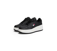 Keilsneaker TOMMY JEANS "TJW RETRO BASKET FLATFORM", Damen, Gr. 40, schwarz, Leder, Lederimitat, Schuhe, Plateau, Freizeitschuh, Schnürschuh, mit Lochmuster, im Basket-Look (33283543-40) schwarz