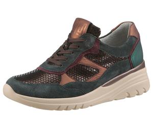 Keilsneaker WALDLÄUFER "H-CARLA", Damen, Gr. 5 (38), grün (dunkelgrün kombiniert), Nappaleder, Nubukleder, Veloursleder, mehrfarbig, Schuhe, Bequemschuh, Schnürschuh, Halbschuh in Komfortweite H (= se