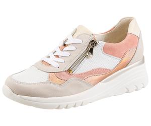 Keilsneaker WALDLÄUFER "H-CARLA", Damen, Gr. 5,5 (38,5), rosa (hellbeige, melone, weiß), Nappaleder, Nubukleder, Veloursleder, mehrfarbig, Schuhe, Schnürschuh, Halbschuh, Freizeitschuh mit Reißverschl