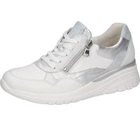 Keilsneaker WALDLÄUFER "H-CARLA", Damen, Gr. 6,5, weiß, silberfarben, hellblau, Nappaleder, unifarben mit Farbeinsatz, Schuhe, Schnürschuh, Halbschuh, Freizeitschuh mit Reißverschluss (43654322-6,5) w