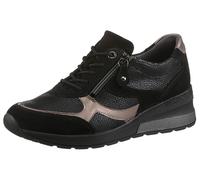 Keilsneaker WALDLÄUFER "H-CLARA", Damen, Gr. 7 (40,5), schwarz (schwarz, bronzefarben), Nappaleder, Nubukleder, Veloursleder, Reptilienprägung, Schuhe, Bequemschuh, Komfortschuh, Halbschuh mit herausn