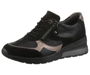 Keilsneaker WALDLÄUFER "H-CLARA", Damen, Gr. 7 (40,5), schwarz (schwarz, bronzefarben), Nappaleder, Nubukleder, Veloursleder, Reptilienprägung, Schuhe, Bequemschuh, Komfortschuh, Halbschuh mit herausn