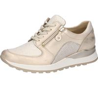 Keilsneaker WALDLÄUFER "HIROKO-SOFT", Damen, Gr. 10 (44,5), beige (goldfarben), Nappaleder, Textil, Veloursleder, metallic, Schuhe Sneaker, Orthotritt Ausstattung, H-Weite, Freizeitschuh, Halbschuh, S