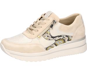 Keilsneaker WALDLÄUFER "K-LUANA-Soft", Damen, Gr. 7,5 (41), creme, goldfarben, Nappaleder, Nubukleder, Textil, Veloursleder, Reptilienprägung, kontrastfarbene Details, metallic, Schuhe, Komfortschuh m