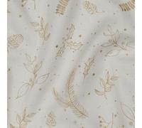 Keine Meterware, Canvas Stoffe zum Nähen, Stoff für Kinder, 100% Baumwolle, fest: 1,5m fester Canvas Baumwollstoff mit Blätter und Zweige - gold off white weiß - Christmas Weihnachtsstoff