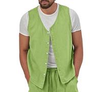 KEKEE Trachten Weste, Lässige Leinen Anzugweste Für Herren, Leichte Einreihige Weste, Dünne, Atmungsaktive, Ärmellose Smokingjacke, Sportjacke, Sommer Freizeitjacke, Oberteil, Hellgrün, 3XL