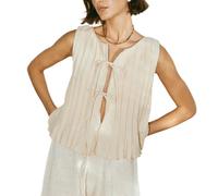 KEKUBUWE Y2K-Tanktops aus Leinen mit Bindeband vorne, Tanktops aus Leinen für Damen, Ärmellose Bluse mit Schößchen und Fliege vorne (Apricot,M)