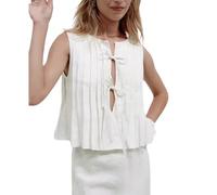 KEKUBUWE Y2K-Tanktops aus Leinen mit Bindeband vorne, Tanktops aus Leinen für Damen, Ärmellose Bluse mit Schößchen und Fliege vorne (White,L)