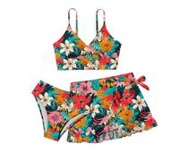 Kelandoom Badeanzug Baby Mädchen Mädchen Bikini Set 3-Teilig Bikini Für Kinder Badeanzüge Mit Rock Bikini-Set Tropic Print Wrap Top + Bikinislip Mit Rock Schwimmanzug Lang