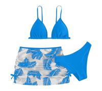 Kelandoom Badeanzug Für Mädchen 3 Teiliges Mädchen Bikini Sets Blumendruck Gepolstert Bikini Kinder Teenager Badebekleidung Dreiteiliges Bikini-Set Tropic Print Wrap Top + Bikinislip Mit Rock TüLlrock