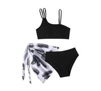 Kelandoom Badeanzug Mädchen Sport 3-Teiliges Einfarbiges Badeanzug Bikinis Für Teenager Sommeroverall Für Kinder Bikini Set Mit Rock Mädchen Bademode Mit Rock Teenager Badebekleidung