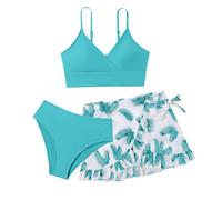 Kelandoom Badeanzug Teenager Mädchen 3 Stück Mädchen Bikini Sets Schwimmanzug Blumendruck Gepolstert Bikini Kinder Badebekleidungs-Set Rüschen Tankini Mit Rock Schwimmen Badebekleidung