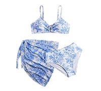 Kelandoom Badeanzug Teenager Mädchen 3er Sommer Badeanzüge Blumendruck Bademode Bikinis Bikini Kinder Mädchen Badebekleidungs-Set Mit Top Shorts Und Baderock Bademode Badeshorts Jungen