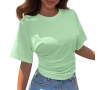 Kelandoom Damen T-Shirt mit Rundhalsausschnitt Kurzärmelig Koreanisches Design Einfarbig Lockeres Oberteil Schulterfreie Bluse Tshirt Damen Oberteile Kurzarm Shirts Sommer Elegant Locker Basic Top