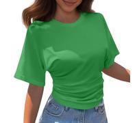 Kelandoom Damen T-Shirt mit Rundhalsausschnitt Kurzärmelig Koreanisches Design Einfarbig Lockeres Oberteil Schulterfreie Bluse Tshirt Damen Oberteile Kurzarm Shirts Sommer Elegant Locker Basic Top