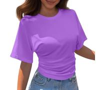 Kelandoom Damen T-Shirt mit Rundhalsausschnitt Kurzärmelig Koreanisches Design Einfarbig Lockeres Oberteil Schulterfreie Bluse Tshirt Damen Oberteile Kurzarm Shirts Sommer Elegant Locker Basic Top