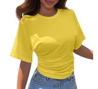 Kelandoom Damen T-Shirt mit Rundhalsausschnitt Kurzärmelig Koreanisches Design Einfarbig Lockeres Oberteil Schulterfreie Bluse Tshirt Damen Oberteile Kurzarm Shirts Sommer Elegant Locker Basic Top