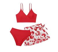 Kelandoom Mädchen 3-Teiliger Badeanzug Mit Rock 3 Teilig Bikini Rückenfrei Top Und Bikinihose Kurz Rock Sommeroverall Für Kinder Sommer Bademode Set Mit Rüschen Tankini Sommer Badeanzüge Für Mädchen