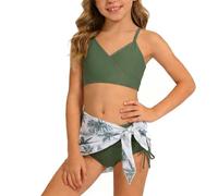 Kelandoom Mädchen-Badeanzug 3 Stück Bikini Set Bikinis Für Mädchen Strandkleid Kinder Hawaiian Strand Badeset Verstellbare Bikini Oberteil Mit Triangel Bikinihose und Kurz Rock Girls