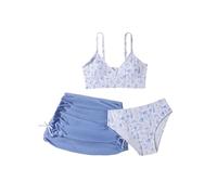 Kelandoom Mädchen-Badeanzug 3 Stück Bikini Set Bikinis Für Mädchen Strandkleid Kinder Hawaiian Strand Badeset Verstellbare Bikini Oberteil Mit Triangel Bikinihose und Kurz Rock Girls