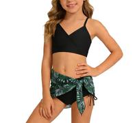 Kelandoom Mädchen Badeanzug 3 Teilig Bikini Blumendruck Bademode Bikinis Für Mädchen Badeanzüge Für Kinder Bikini Set Mit Röcken Verstellbare Oberteil Mit Triangel Bikinihose Und Rock TüLlrock
