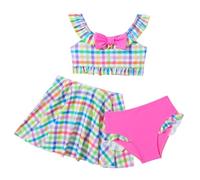 Kelandoom Mädchen Badebekleidung Kinder Schwimmen Badeanzug 3-Teilige Badeanzüge Für Mädchen Bikini Rock Schwimmen Kinder Tankini Damen Set Tankini Mit Rock 3 Teilig Bikinis Set