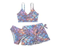 Kelandoom Mädchen Bikini Badeanzug 3-Teiliges Bikini-Set Mit Röcken Bustier Bikinislip Badeanzug Kostüme Für Kinder Mädchen Badebekleidungs-Set Mit Top Shorts Und Baderock Bademode Badeanzüge