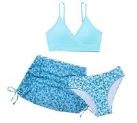 Kelandoom Mädchen Dreiteiliger Bikini Kinder Badeanzug 3-Teilige Badeanzüge Für Mädchen Bikinis Für Kostüme Kinder Sport-Tankini-Set Teenager Bikinioberteil Mit Triangel Bikinihose und Rock Badehose