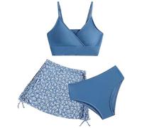 Kelandoom Mädchen Tankini Badeanzug Mädchen Bikini Set 3Pcs Kinder Bikinis Für Feen Kostüm Kinder Hawaiian Strand Badeset Bikini Top Mit Triangel Bikinihose Und Rock Sport Badeanzug